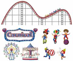 Free vector large set of carnival items and clowns on white