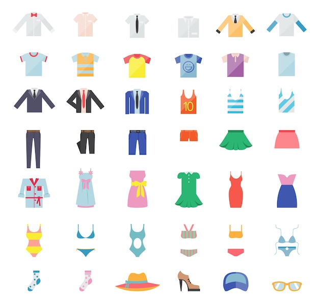 Large Set Of Clothes For Men And Women. Fashion Icons. Vector Illustration