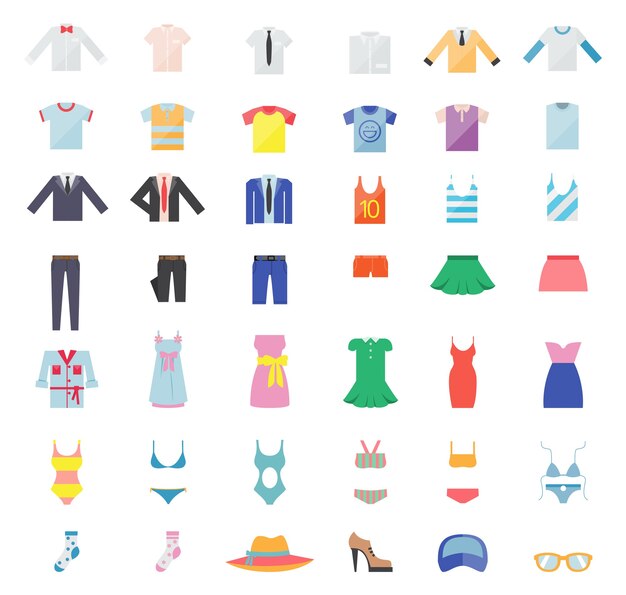 Large set of clothes for men and women. Fashion icons. Vector illustration