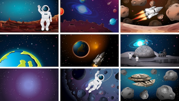 Free vector large set of space scenes