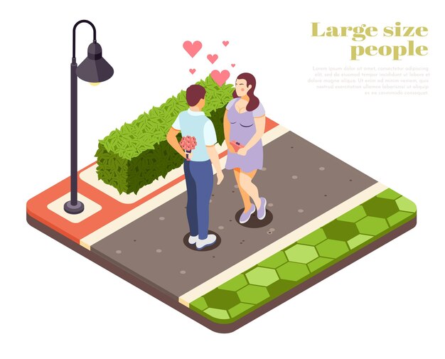 Large size people romantic outdoor date isometric illustration