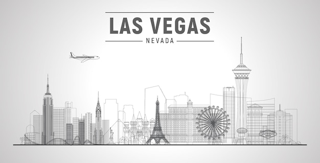 Free vector las vegas skyline with panorama in white background vector line illustration business travel and tourism concept with modern buildings image for banner or website