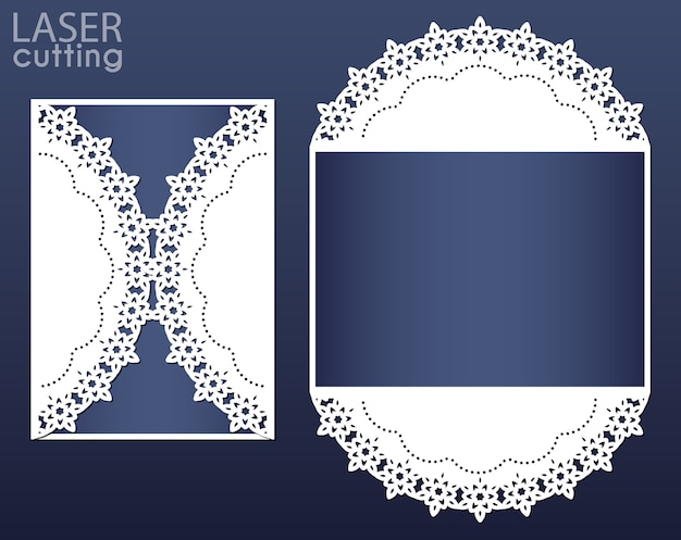 Laser cut invitation card template. cutout paper gate fold card with snowflakes pattern