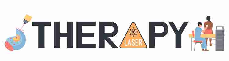 Free vector laser therapy composition of flat text and laser radiation caution sign and people on blank background vector illustration