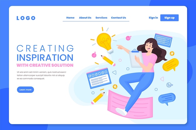 Free vector lat creating inspiration landing page