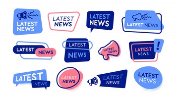 Set di icone piatte di ultime notizie etichette