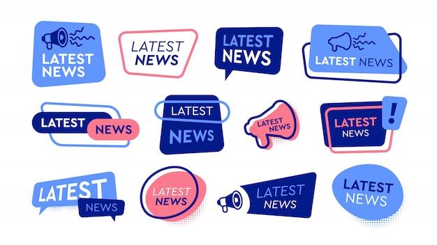 Latest news labels flat icon set