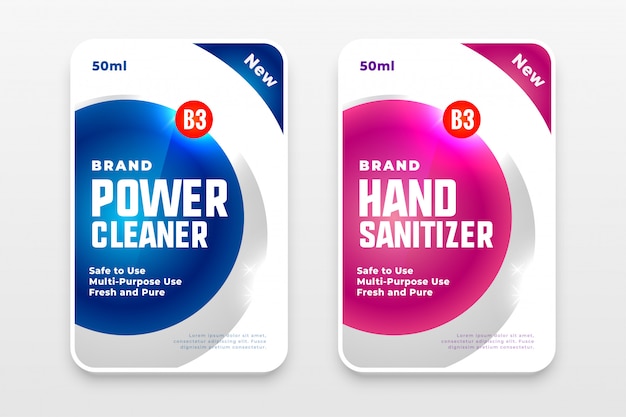 Free vector laundry detergent and hand sanitizer labels set