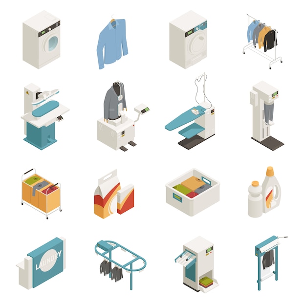 Free vector laundry equipment isometric set