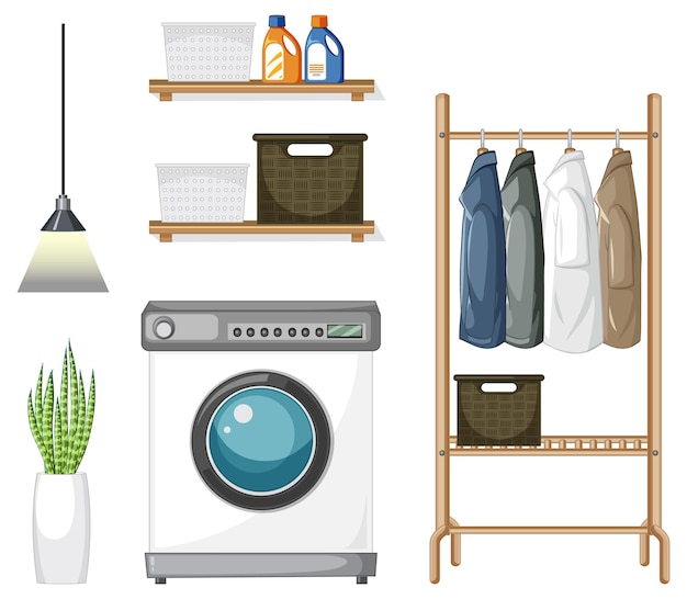 Laundry furniture set for interior design on white background