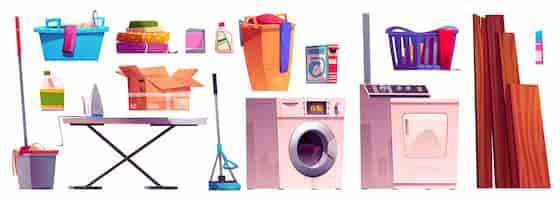 Free vector laundry room equipment set isolated on white