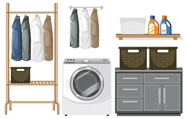 Vettore gratuito set di oggetti per lavanderia