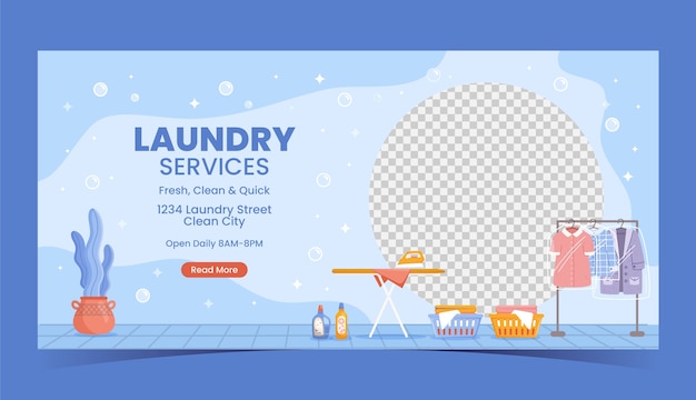 Laundry service horizontal  banner template design