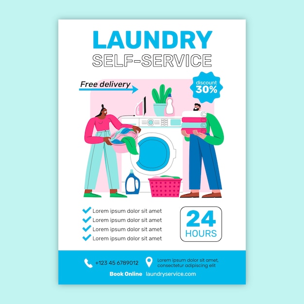 Vettore gratuito modello di poster per il servizio di lavanderia