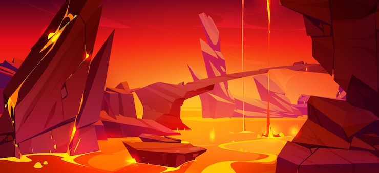 Free Vector lava hell background cave view game illustration