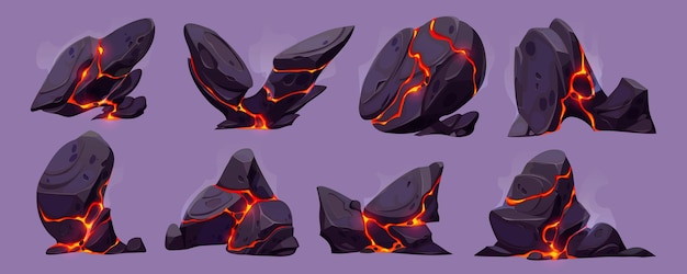 Free vector lava rock with crack and light texture cartoon