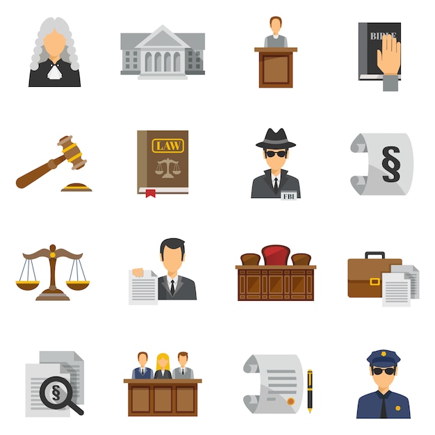 Бесплатное векторное изображение Плоский набор иконок закона