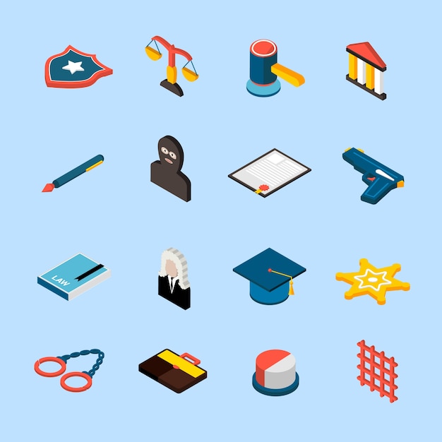 Free vector law icons isometric