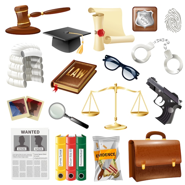 Law justice objects and symbols collection