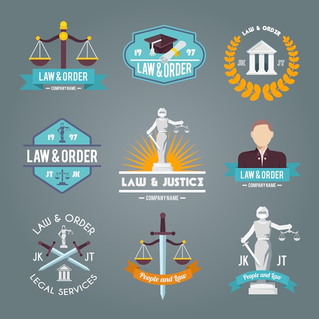 Free vector law labels icons set