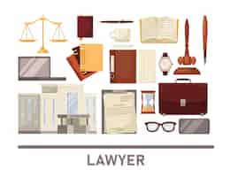 Бесплатное векторное изображение Набор векторных иллюстраций элементов юридической практики