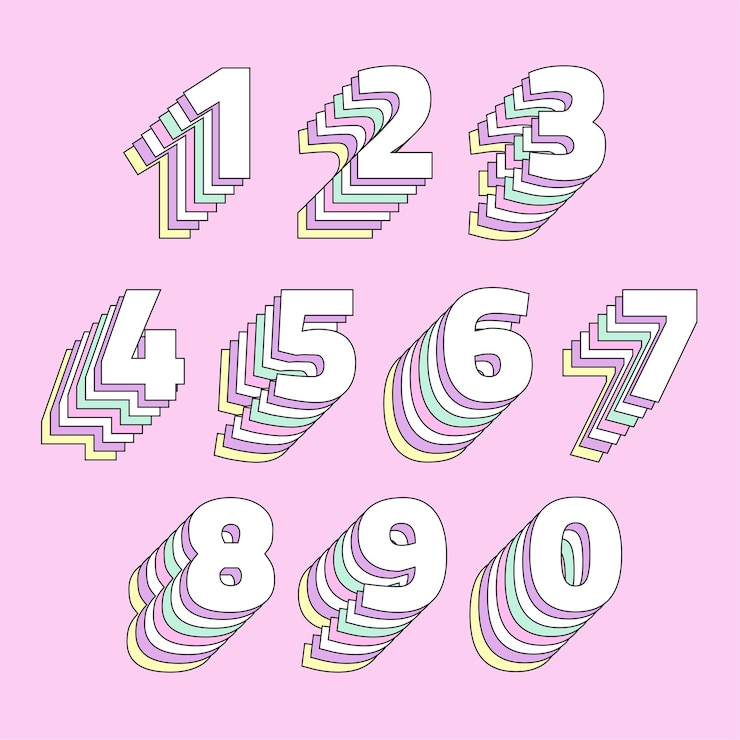 Free Vector layered pastel number set stylized typography