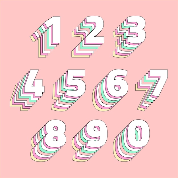 Free vector layered pastel number set vector stylized typography