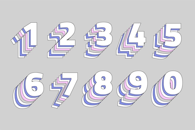 Free vector layered pastel number set vector stylized typography