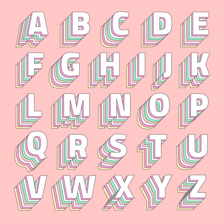 Free Vector layered retro pastel alphabet vector set