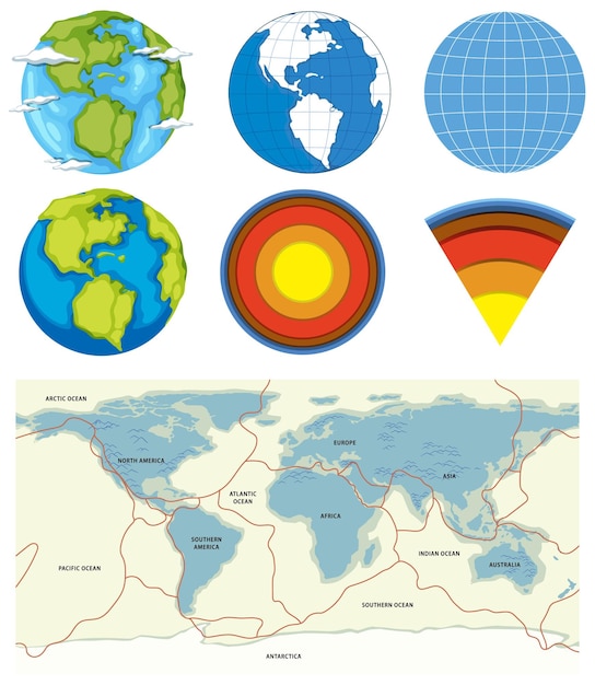 Free vector layers of the warth and tectonic plates