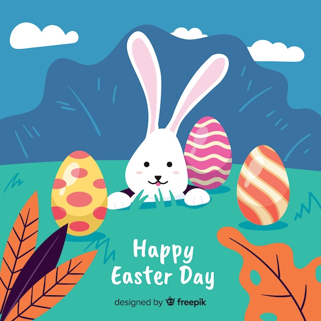 Laying hand drawn bunny easter day background