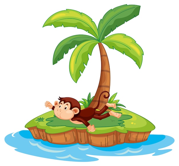 Laying monkey cartoon character on isolated island