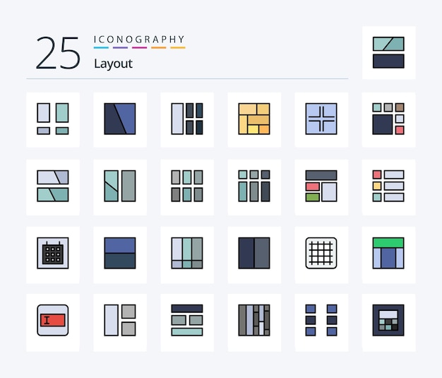 Free vector layout 25 line filled icon pack including image editing golden view screen