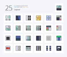 Free vector layout 25 line filled icon pack including image editing golden view screen