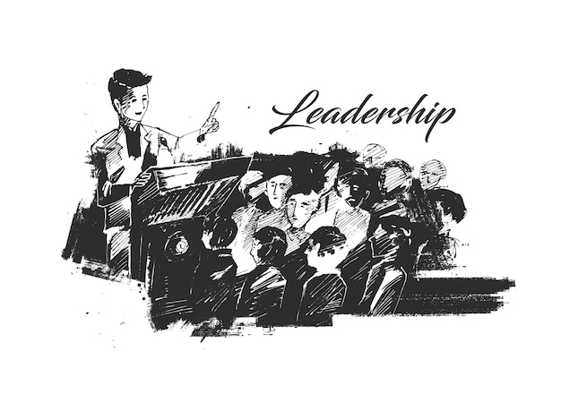 Лидер и команда толпы деловых людей или политиков концепции лидерства