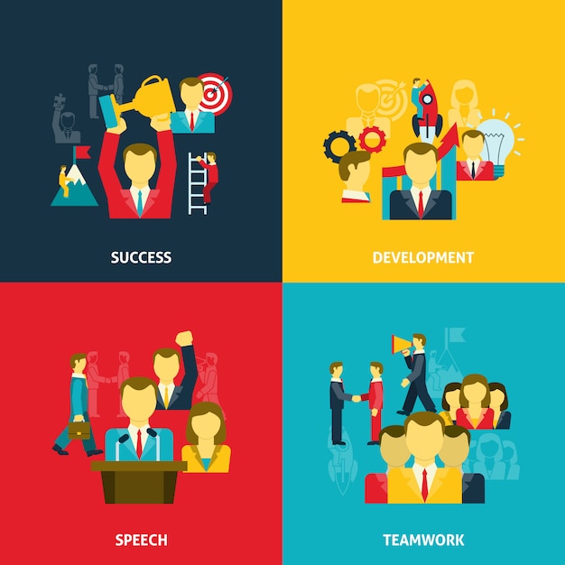 Free vector leadership in business icons set