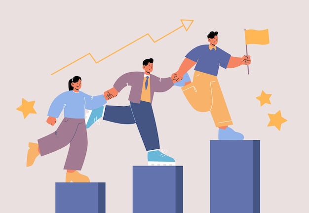 Free vector leadership concept with people climb up on graph