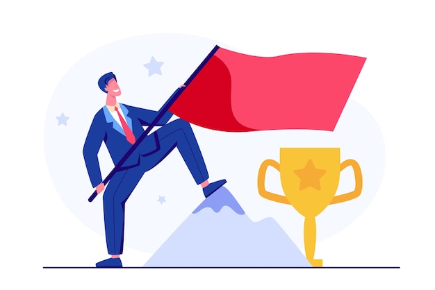 Free vector leadership to reach business success for trophy. global business companies, corporate employees are always competing for higher and better positions. business concept of goals, success