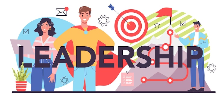 Free Vector leadership typographic header manager leading a workteam strategy and business planning workers support each other idea of startup and success achievement isolated vector illustration