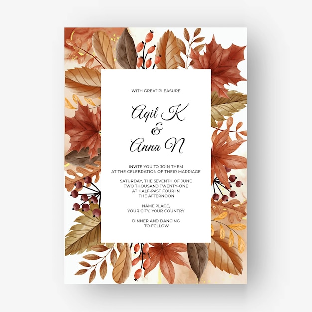 Leaf and berry autumn fall wedding invitation card