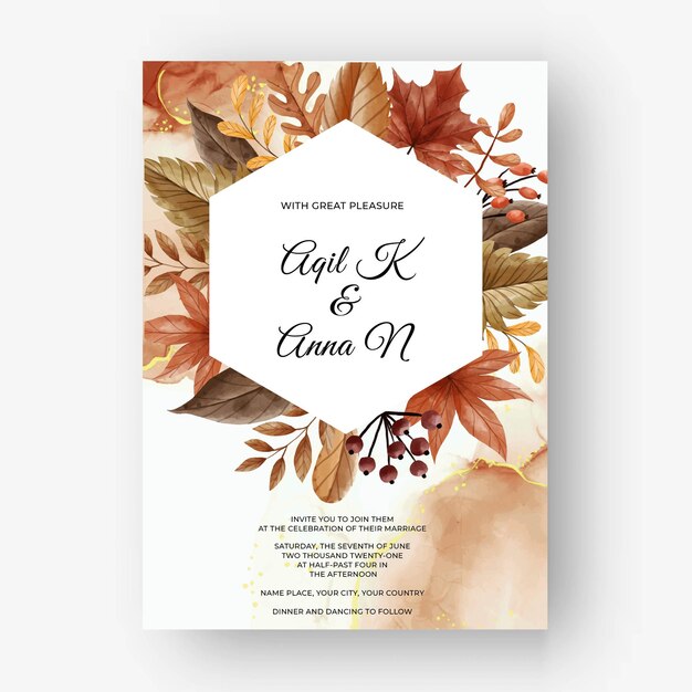 Leaf and berry autumn fall wedding invitation card