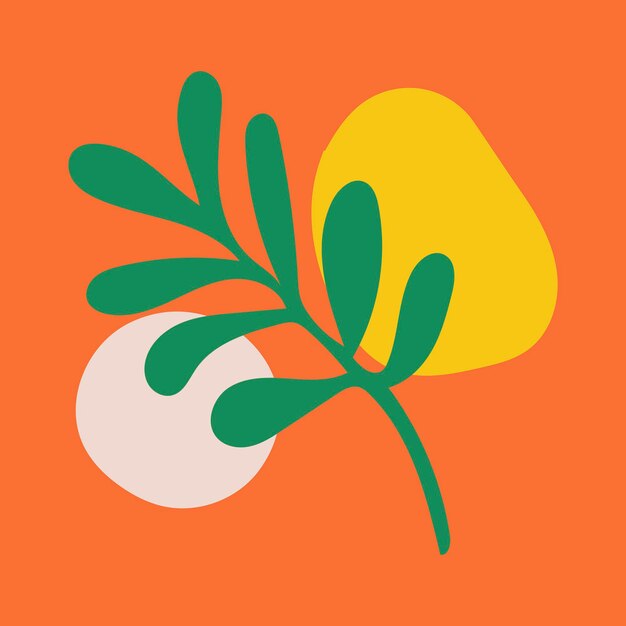 Leaf doodle sticker, nature illustration in colorful retro design vector