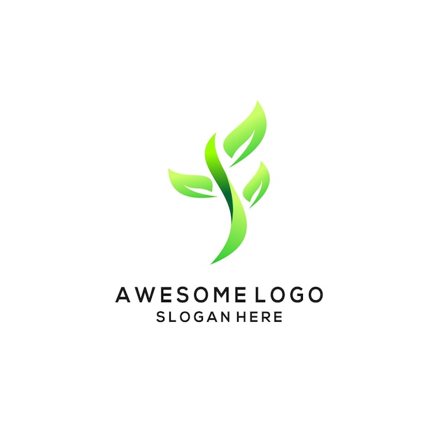 Лист зеленый логотип компании градиентный дизайн шаблона