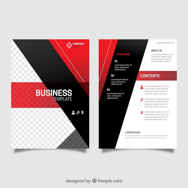 Free vector leaflet template with red and black shapes