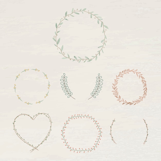 Free vector leafy frame set on beige background vector