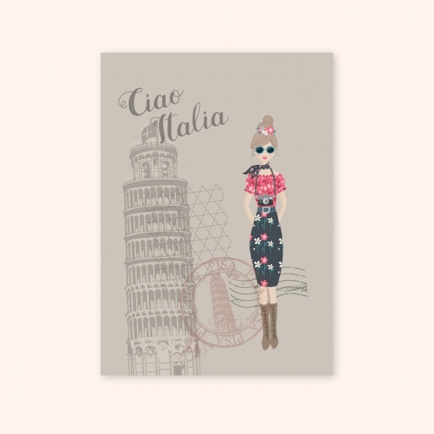 Free vector leaning tower of pisa postcard