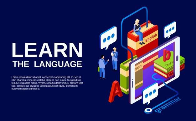 Learn language illustration, study of foreign languages concept.