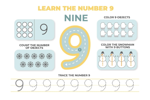 Learn number nine worksheet