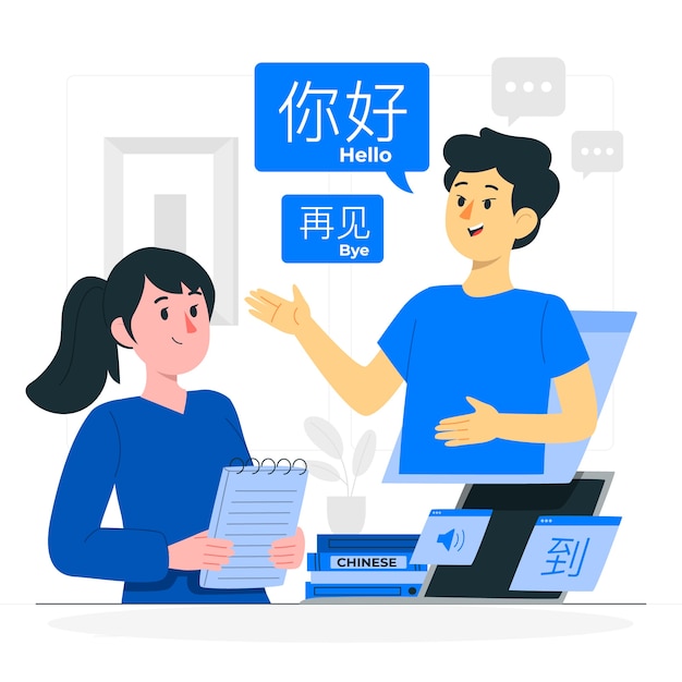 中国語の学習コンセプトイラスト