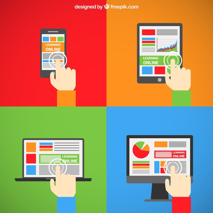 Free Vector learning online in different screens 